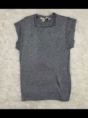 Vintage 60s Metallic Silver Sleeveless Stetchy Tank Top Sweater Bee Size Large